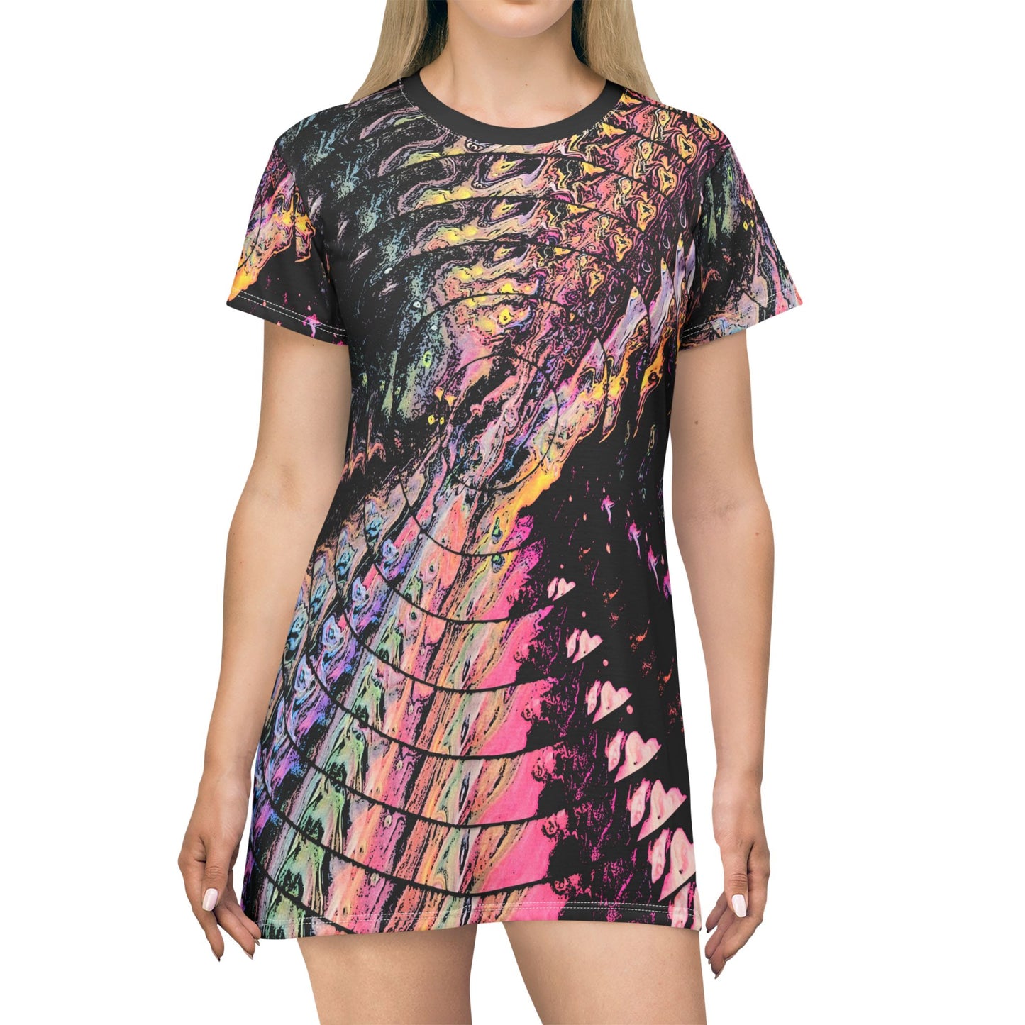 Moonless Oscillation T-Shirt Dress (AOP)